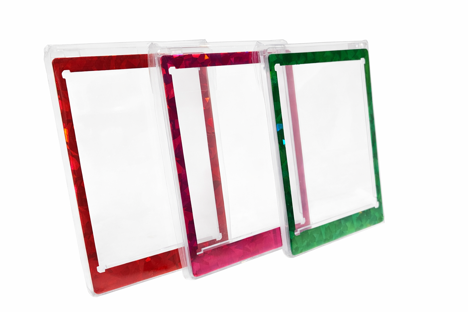 Zestaw 3x Magnetyczne Etui Holograficzne na Karty – Czerwone, Różowe i Zielone