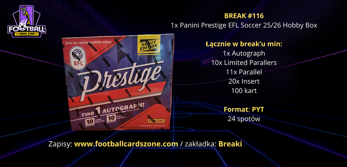 BREAK #116 – 1x Panini Prestige EFL Soccer 25/26 Hobby Box -- PYT